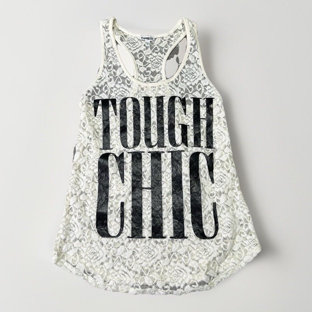 Express Y2K Lace Racerback Tank White Sz S Soft Grunge Edgy Coquette